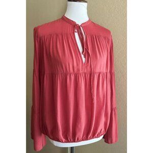 Cotton Candy Women's Burned Orange Tie Keyhole Blouse Top Size M